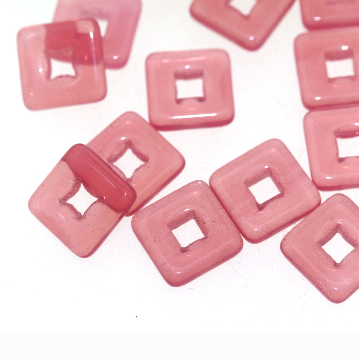 Pink Flat Square Glass Beads
