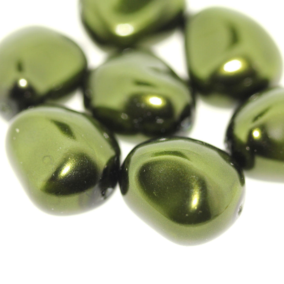 Dark Olive Pearlcoat Glass Nugget Bead