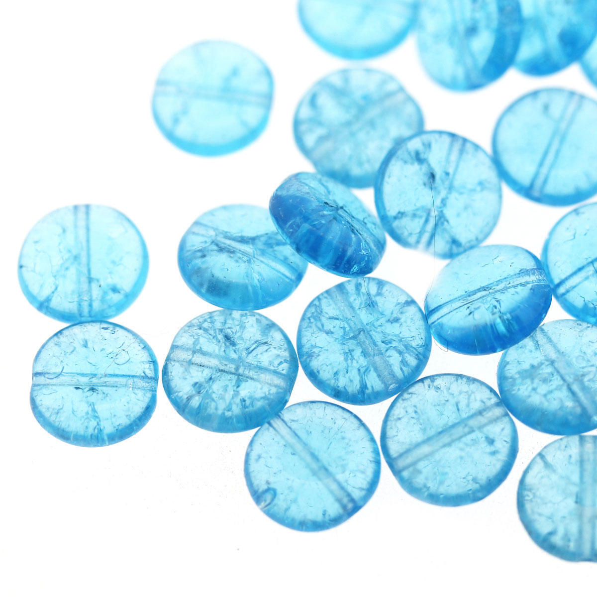 Aqua Crackle Glass Disc Beads