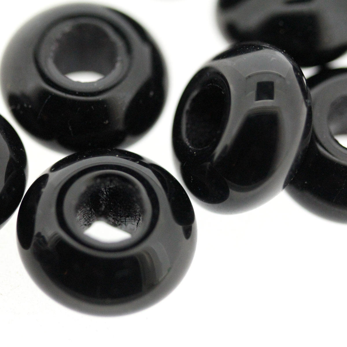 Black Large Holed Donut style Bead  Czech Glass Pressed Bead  11 x 17mm     Jewellery Designers Wholesale Pack  contains 25 Beads and is priced at  £8.70