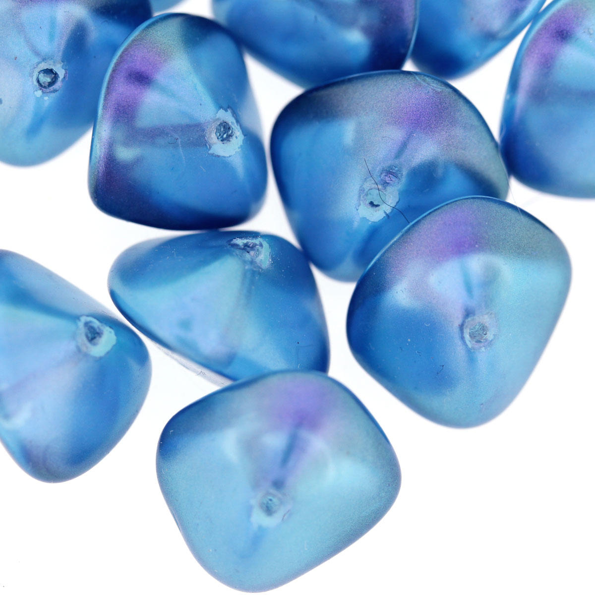 Blue Bora Bora Pearl-Coated Wonky Glass Oval Beads