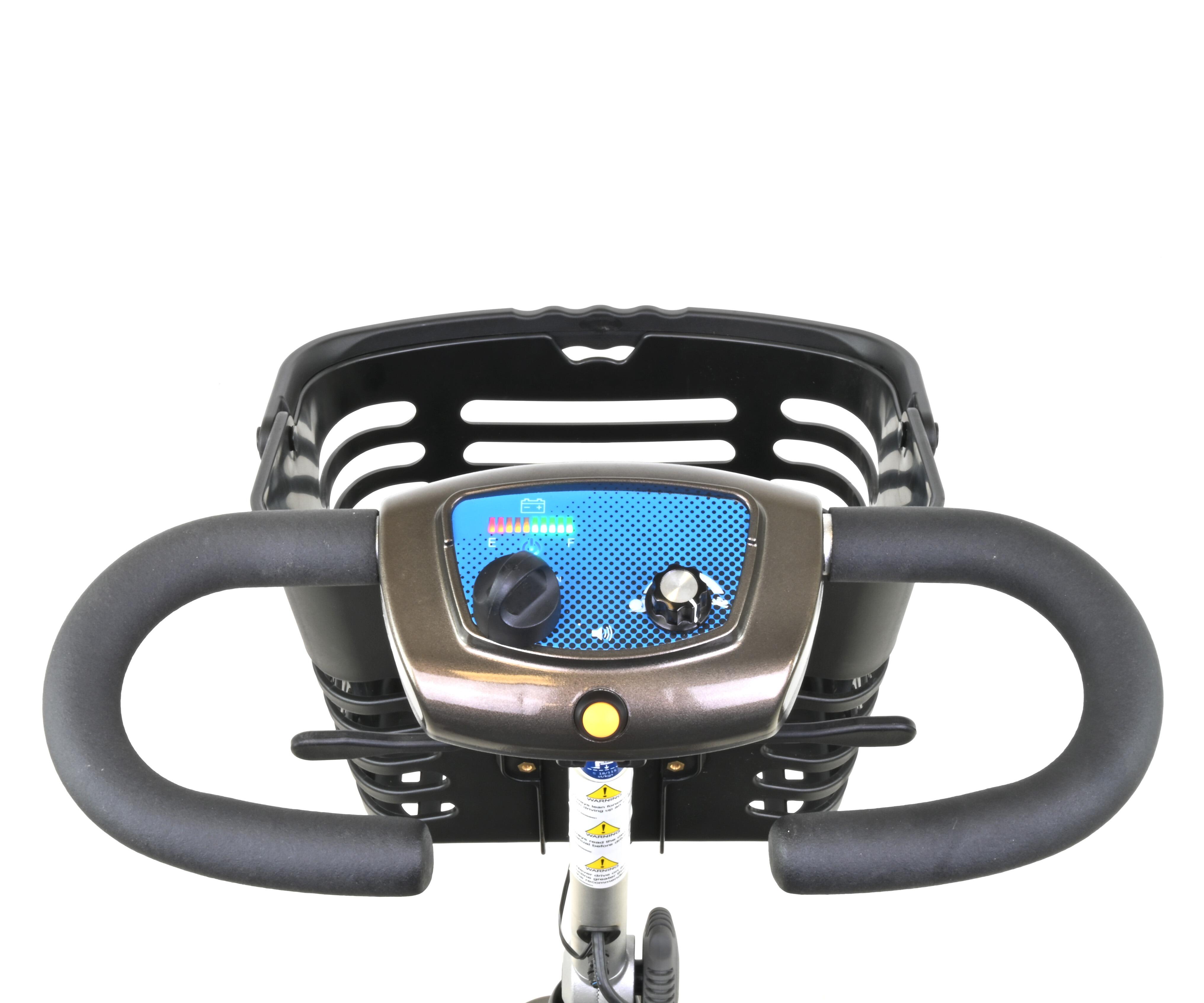 One Rehab Illusion Mobility Scooter – lightweight, portable 4-wheel scooter Display and handlebars