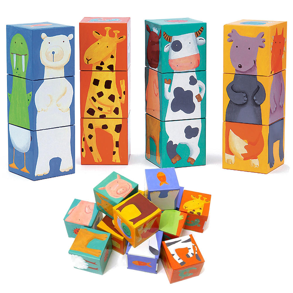 Djeco colour animal stacking puzzle cubes | Toyjeanius