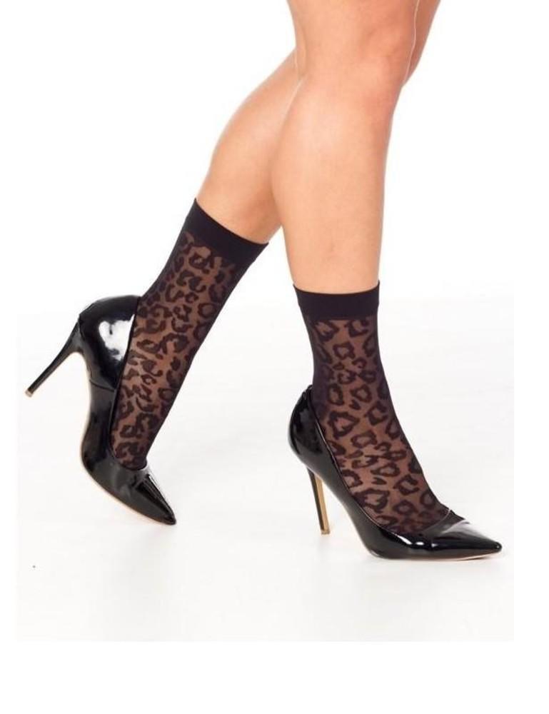 BLACK LACE TOP THIGH HIGH STOCKING LEOPARD PRINT BY ELEGANT MOMENTS