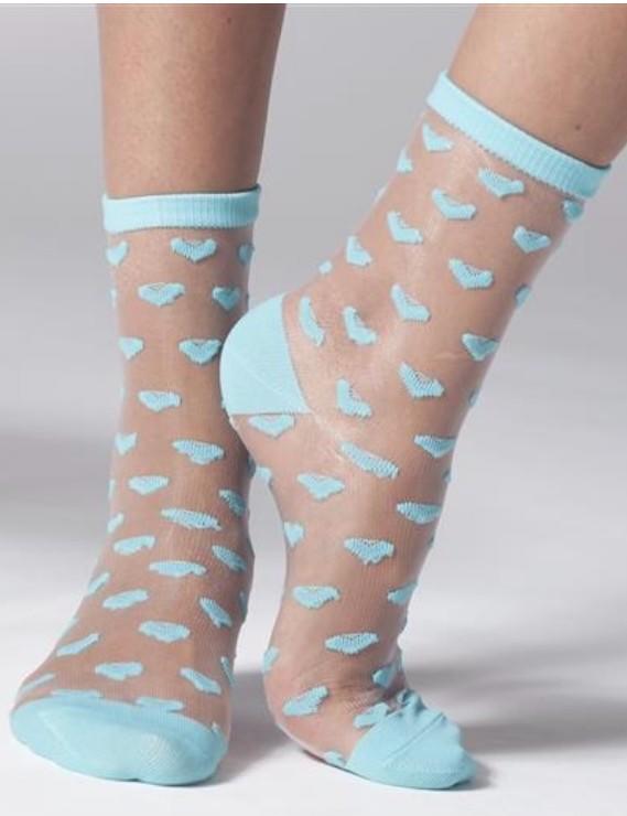 Gipsy Transparent Sheer Heart Ankle Socks in Turquoise
