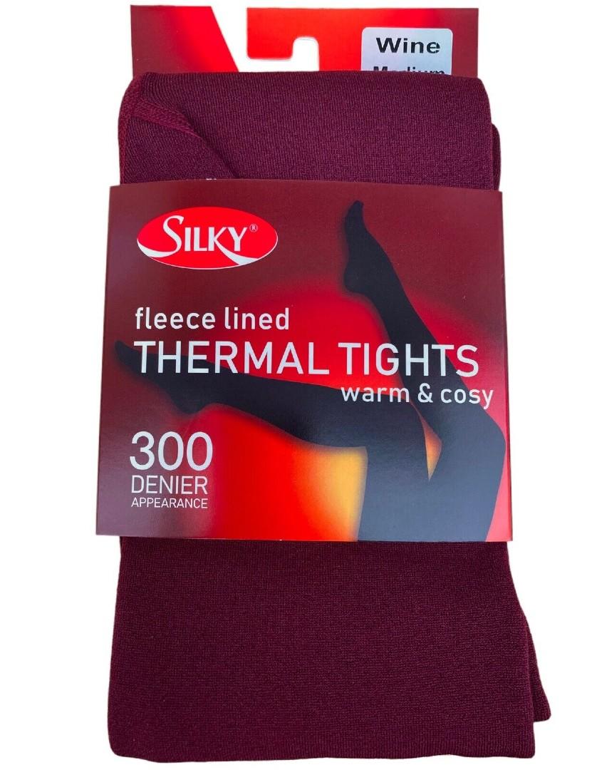 Silky 300 Denier Fleece Lined Thermal Tights - Black Grey Navy Or Wine