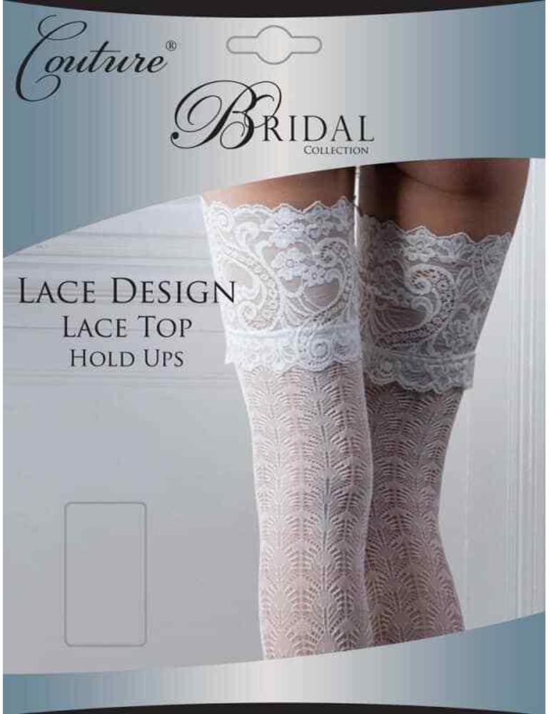 Couture Ivory Lace Design Hold Ups Stockings in packet