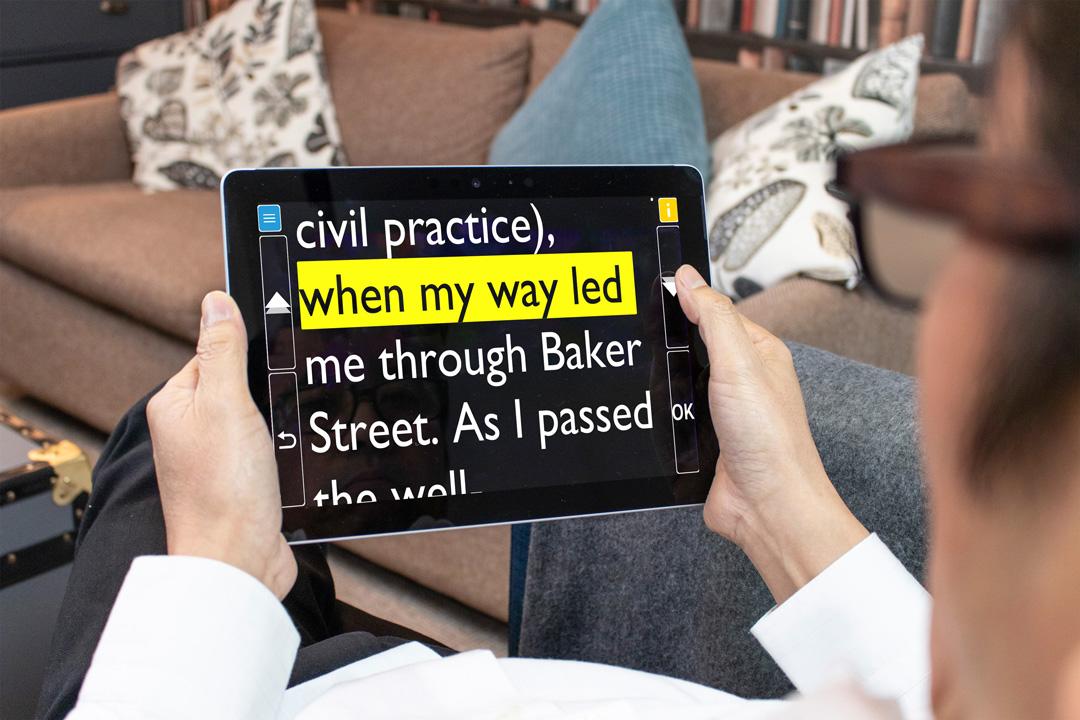 GuideConnect on a tablet screen showing large text