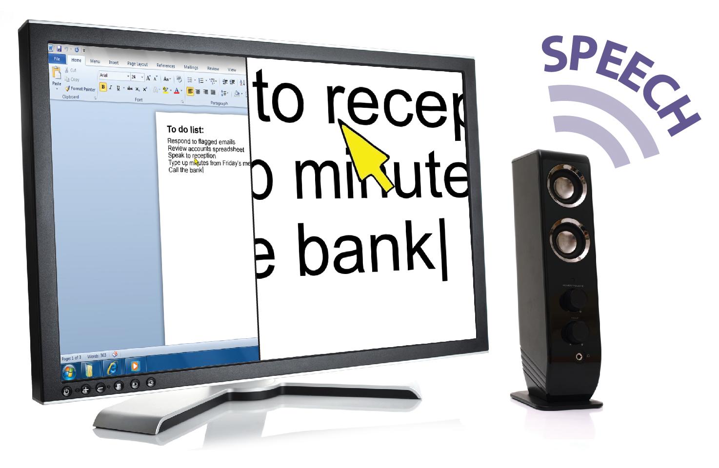 Dolphin SuperNova Magnifier on split screen with a speaker and audio waves
