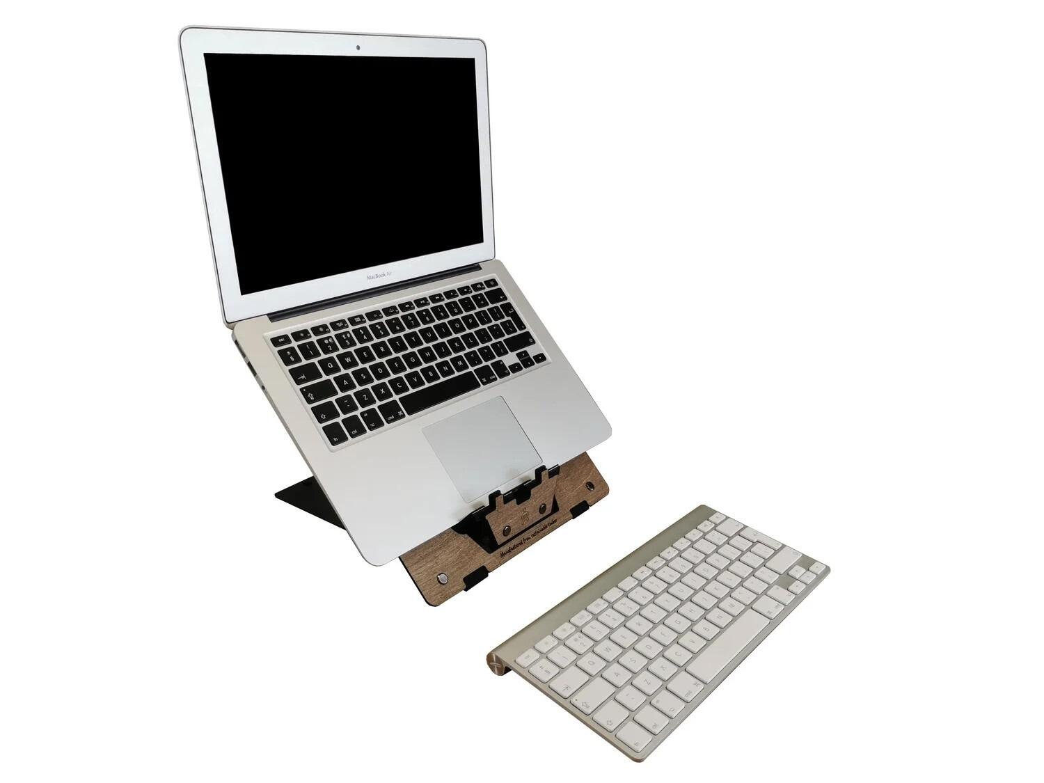 Go Eco Dune - Laptop Stand set up on a table with a laptop and keyboard