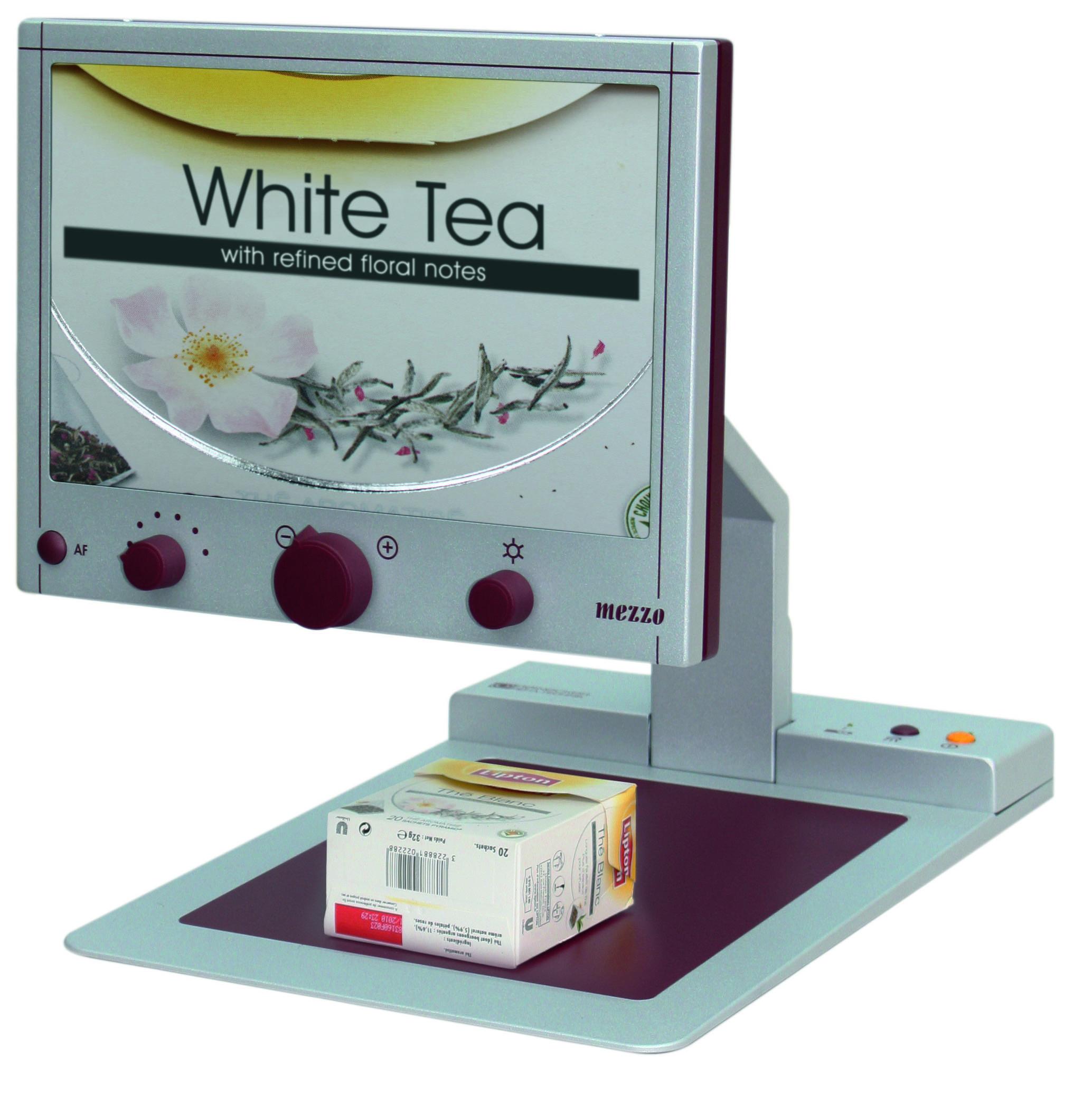 Reinecker Mezzo HD displaying a magnified box of tea bags