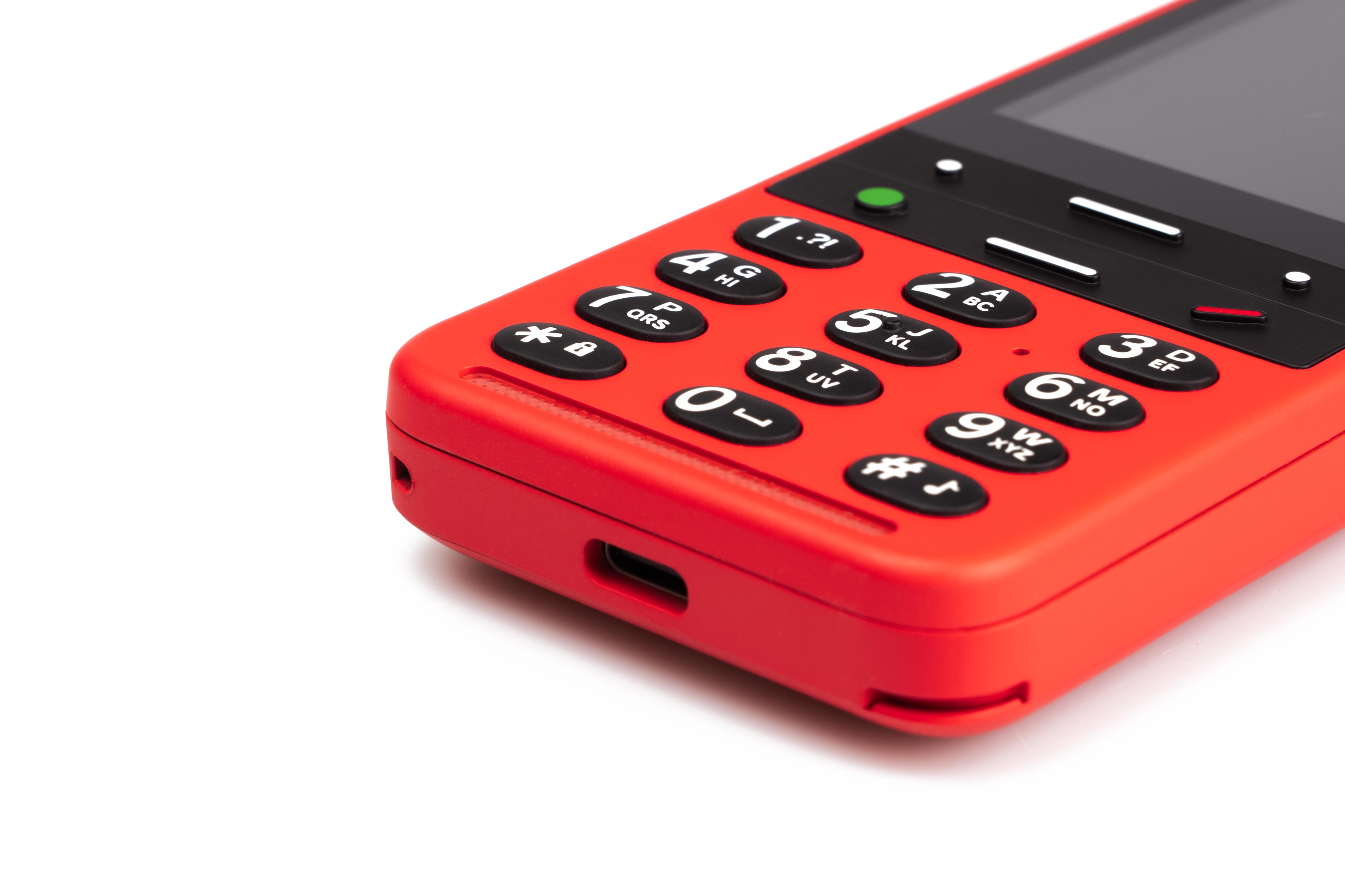 Close up view of the tactile keypad on the Blindshell Classic 2 in Red