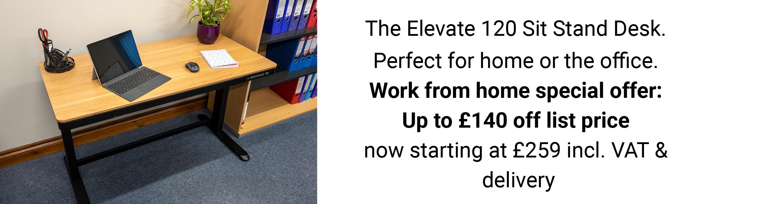 The Elevate 120 Sit Stand Desk. Perfect for home or the office. Work from home special offer.