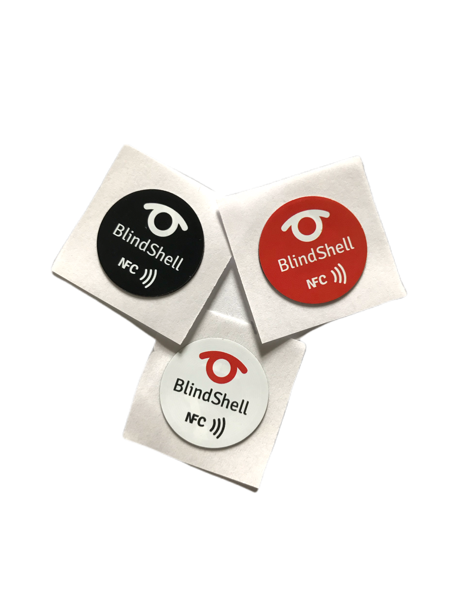 3 BlindShell Classic 2 NFC Tags in red black and white