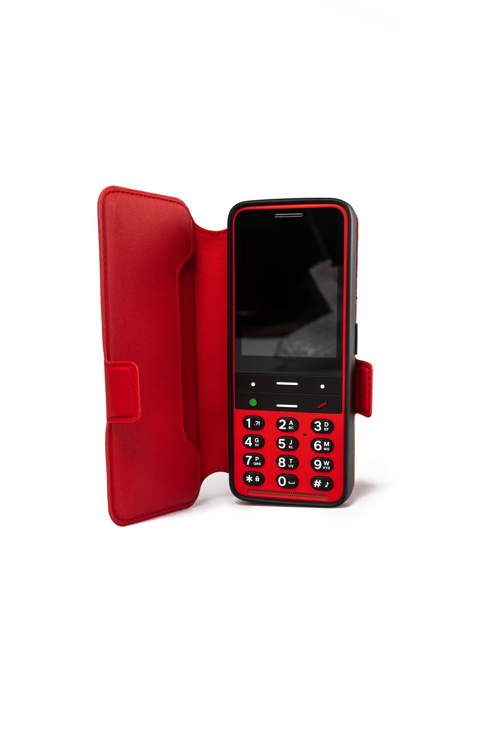 Red blindshell classic 2 phone with its flip case open