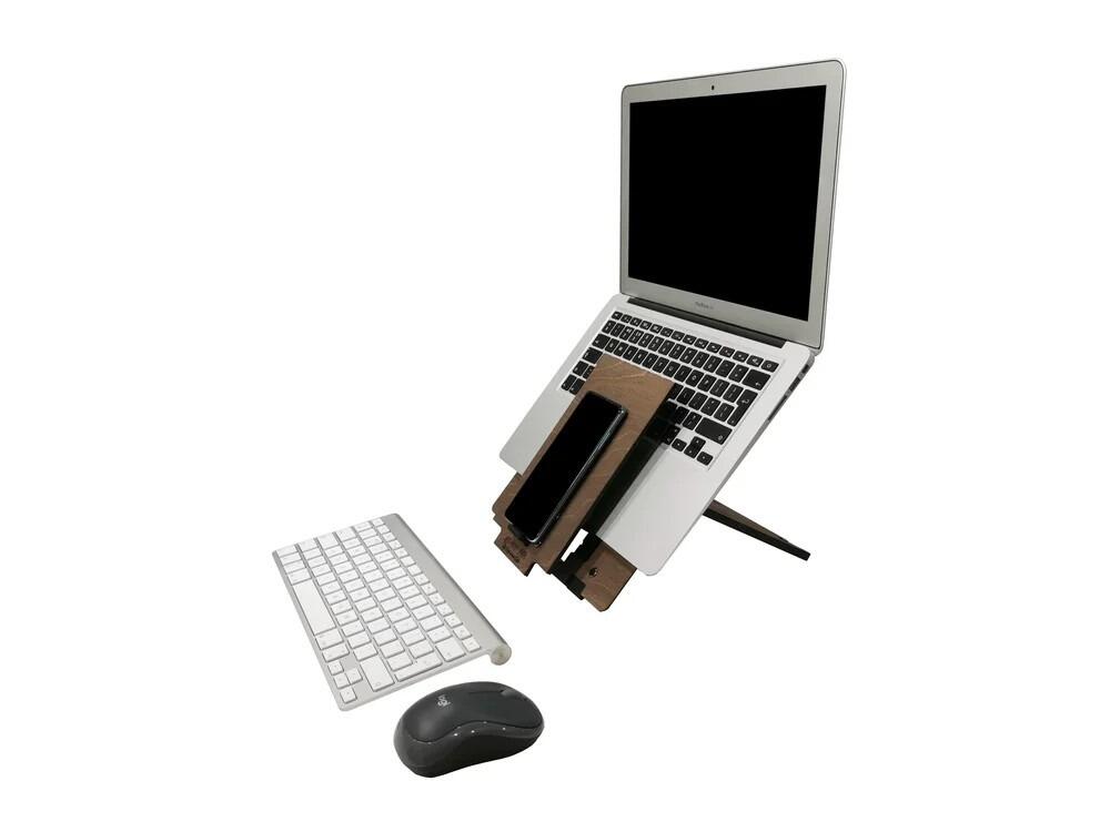 Go Eco Air - Laptop Stand with laptop, mobile phone, keyboard and mouse on a table