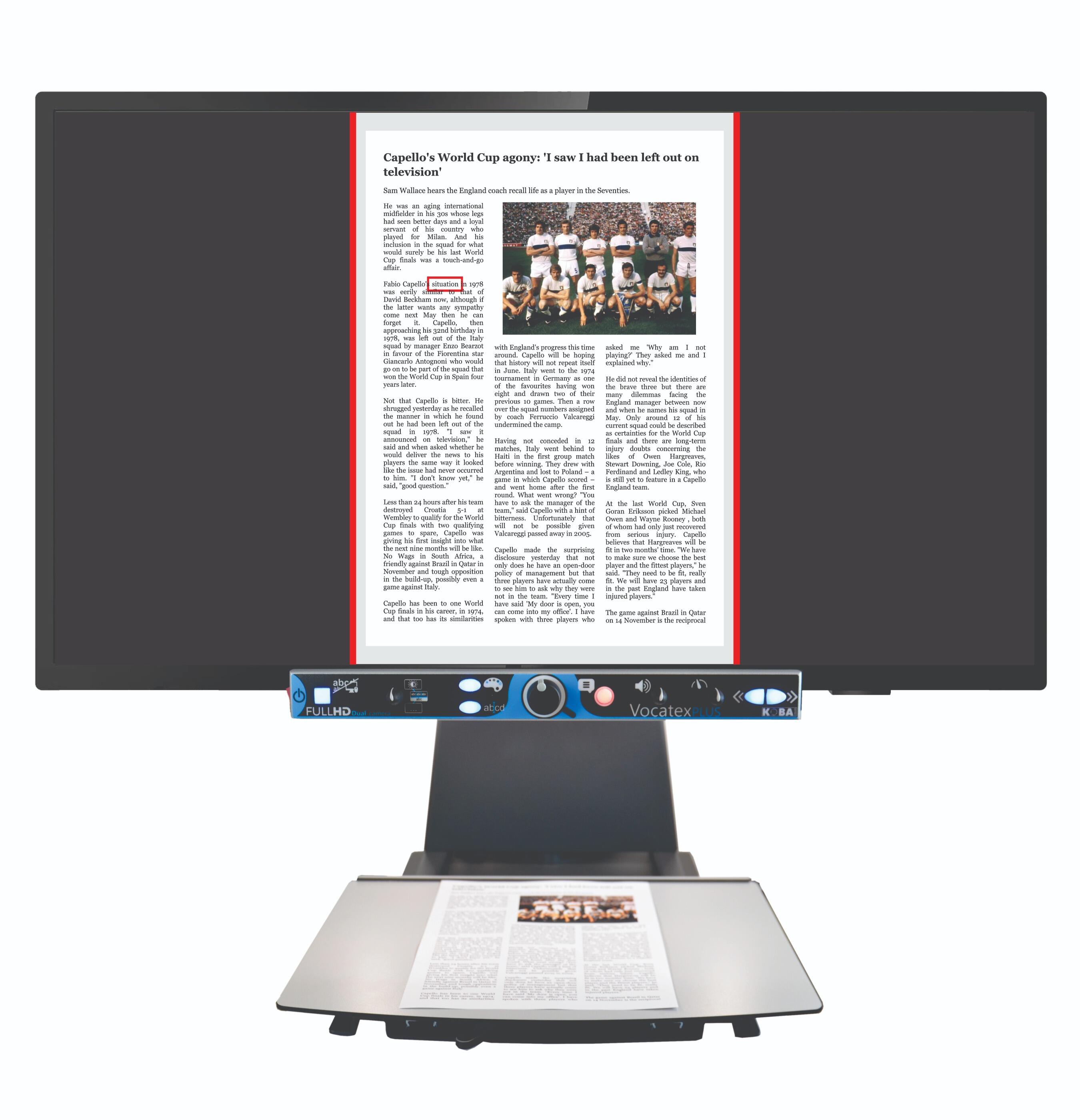 Vocatex Plus 32 inch screen with full a4 page reading aloud