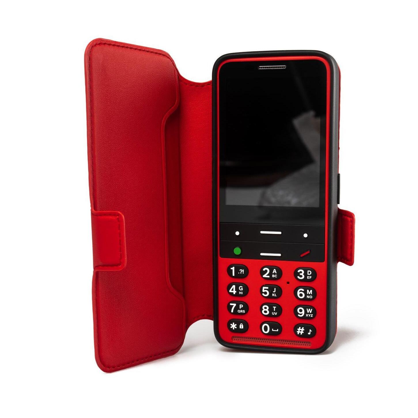 Red blindshell classic 2 phone with its flip case open