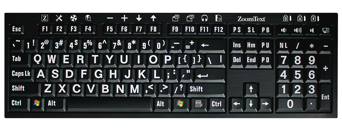 ZoomText Keyboard, white text on black keys