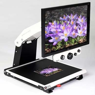 i-See HD magnifying a photograph of flowers