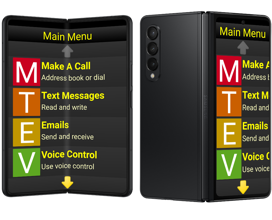 Synapptic z-Fold 3 phone with synapptic main menu shown on screen