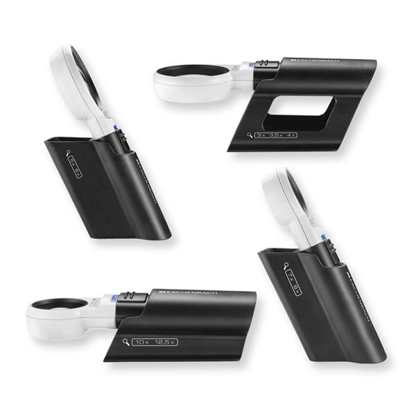 four Mobase Stands with their respective magnifiers on the stand