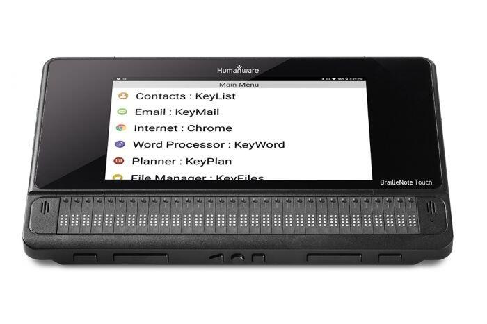 BrailleNote Touch with main menu shown on screen