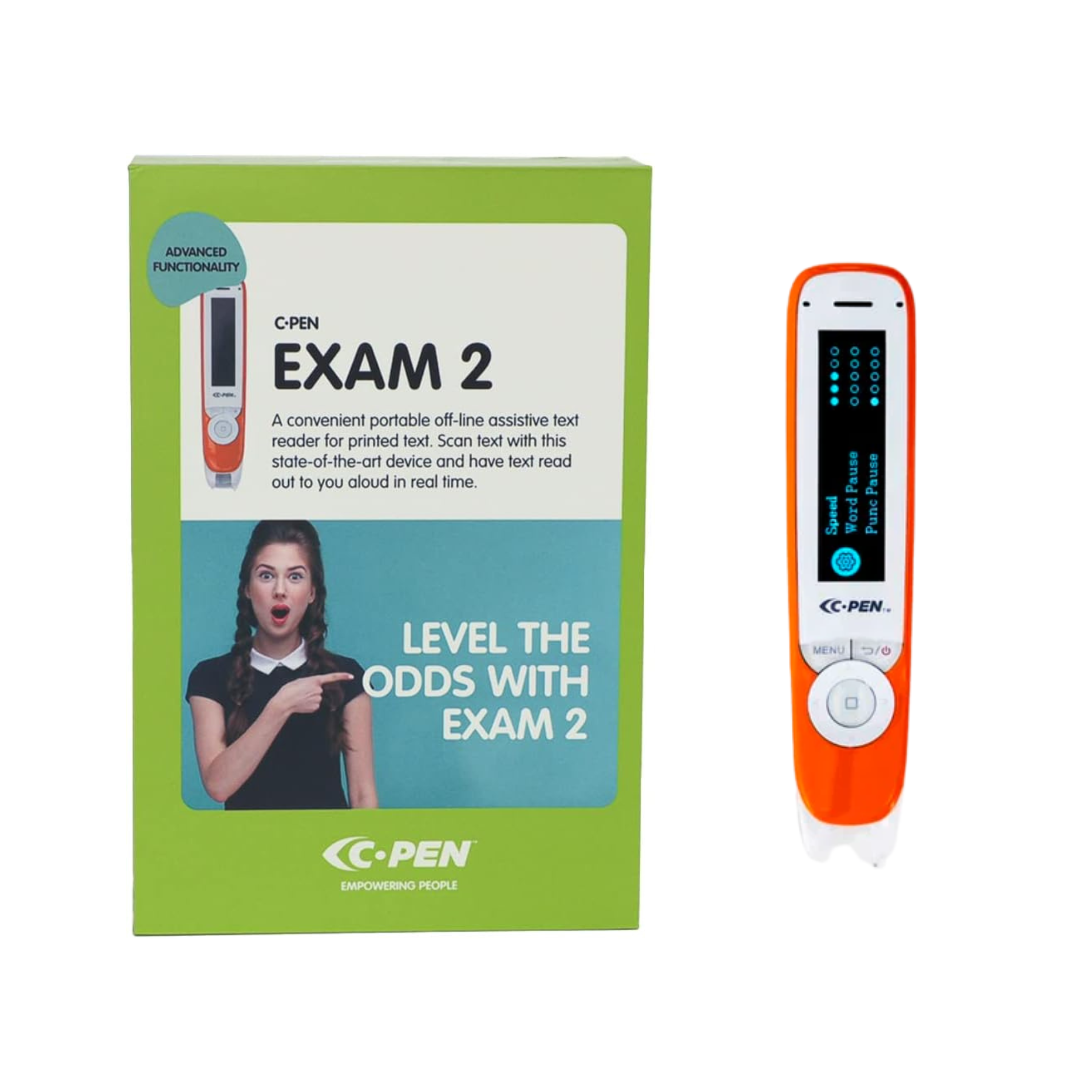 C-Pen Exam Reader 2 alongside its box