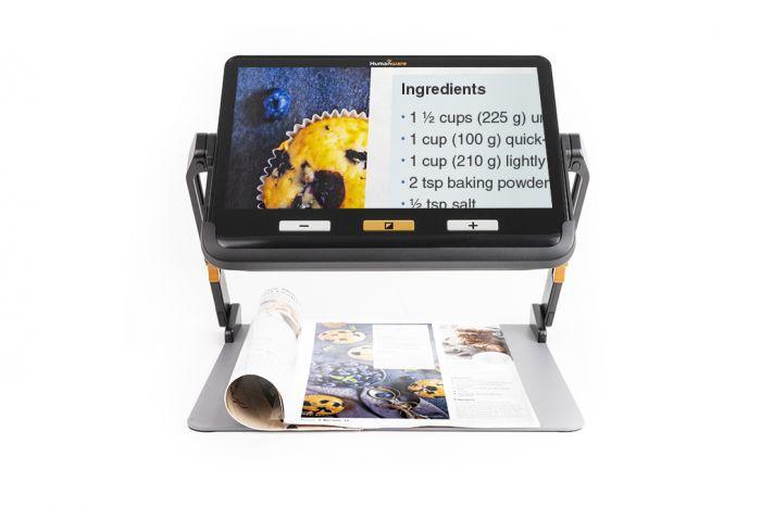 explorē 12 with part of a recipe shown magnified on its screen