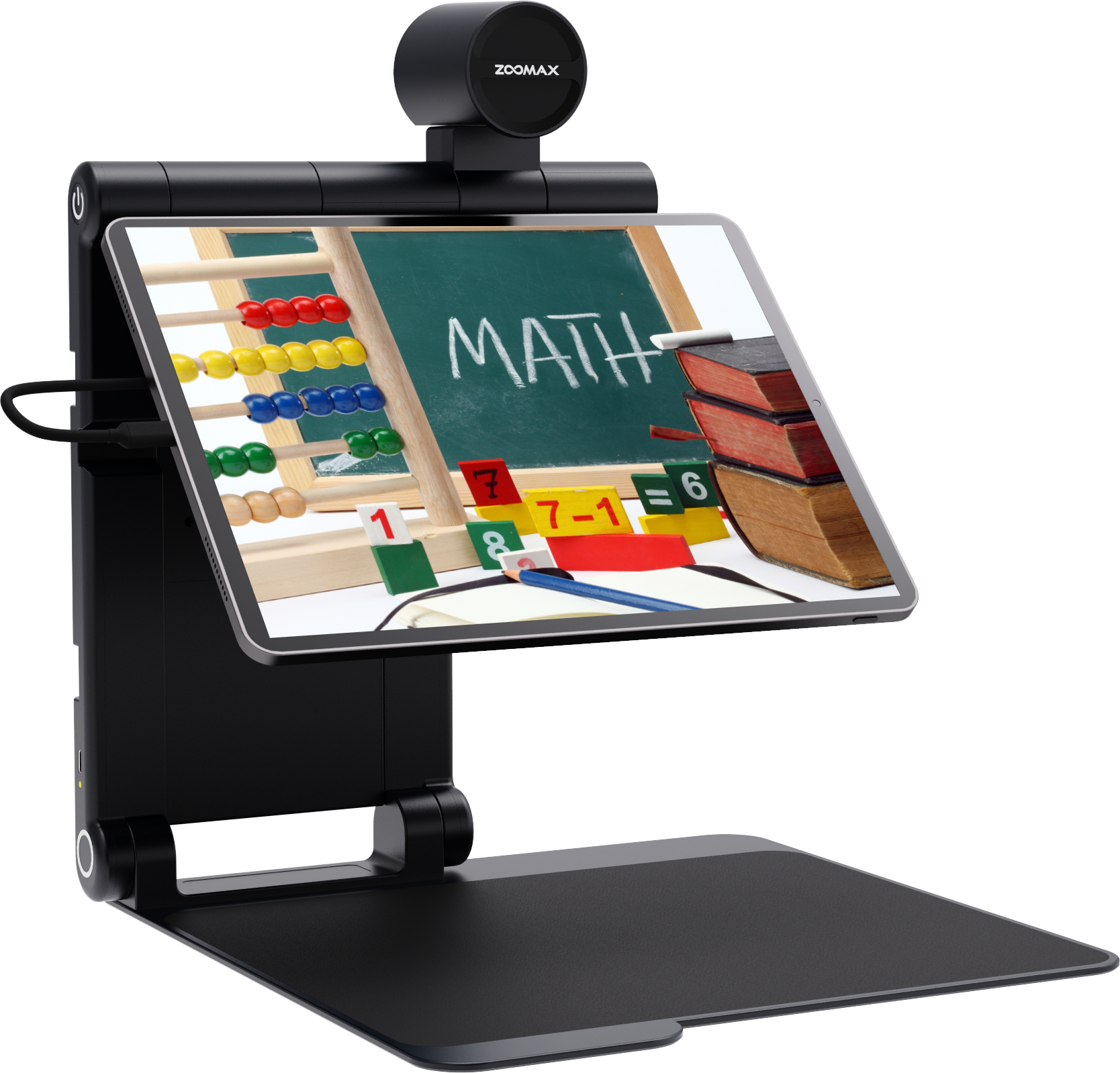 Snow Pad with an image of a chalk board, abacus and some books on the screen