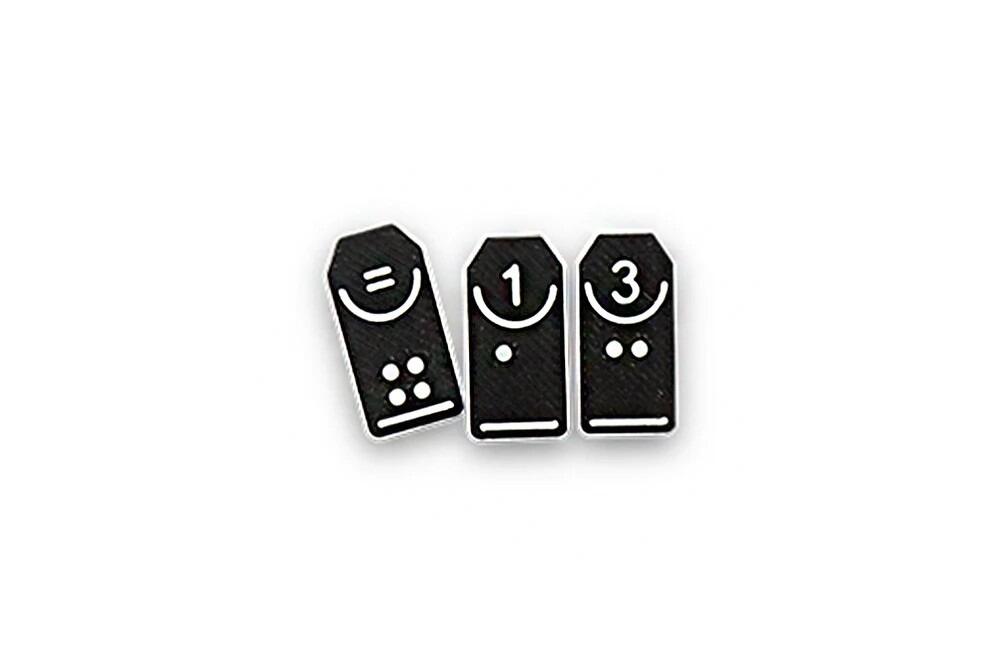 Tactonom Magic Braille Number tiles, tiles shown are =, 1 and 3