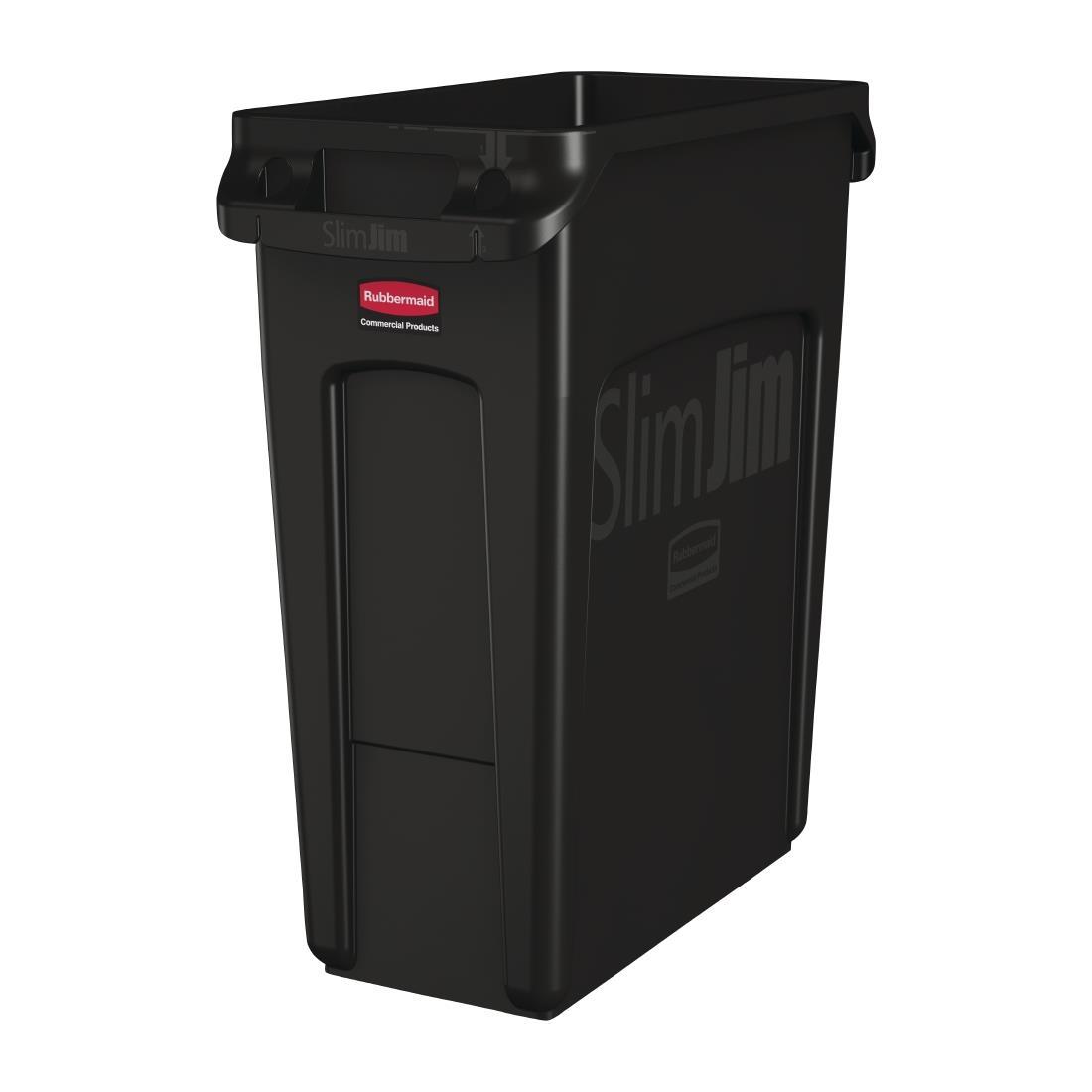 Rubbermaid Slim Jim Container With Venting Channels Black 60Ltr - CP652  - 1