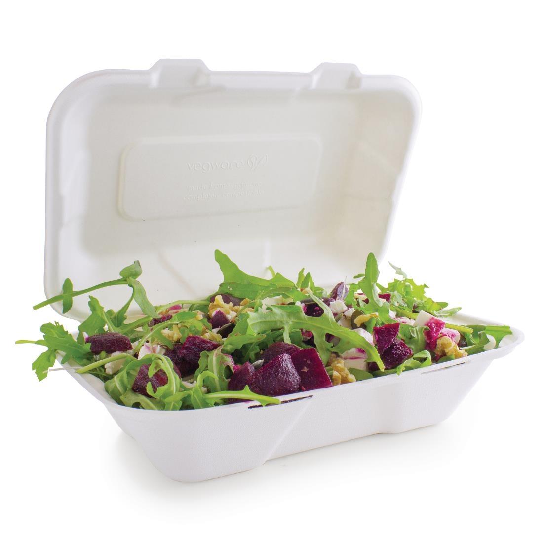 Vegware Compostable Bagasse Clamshell Hinged Meal Boxes 228mm - GH026  - 2