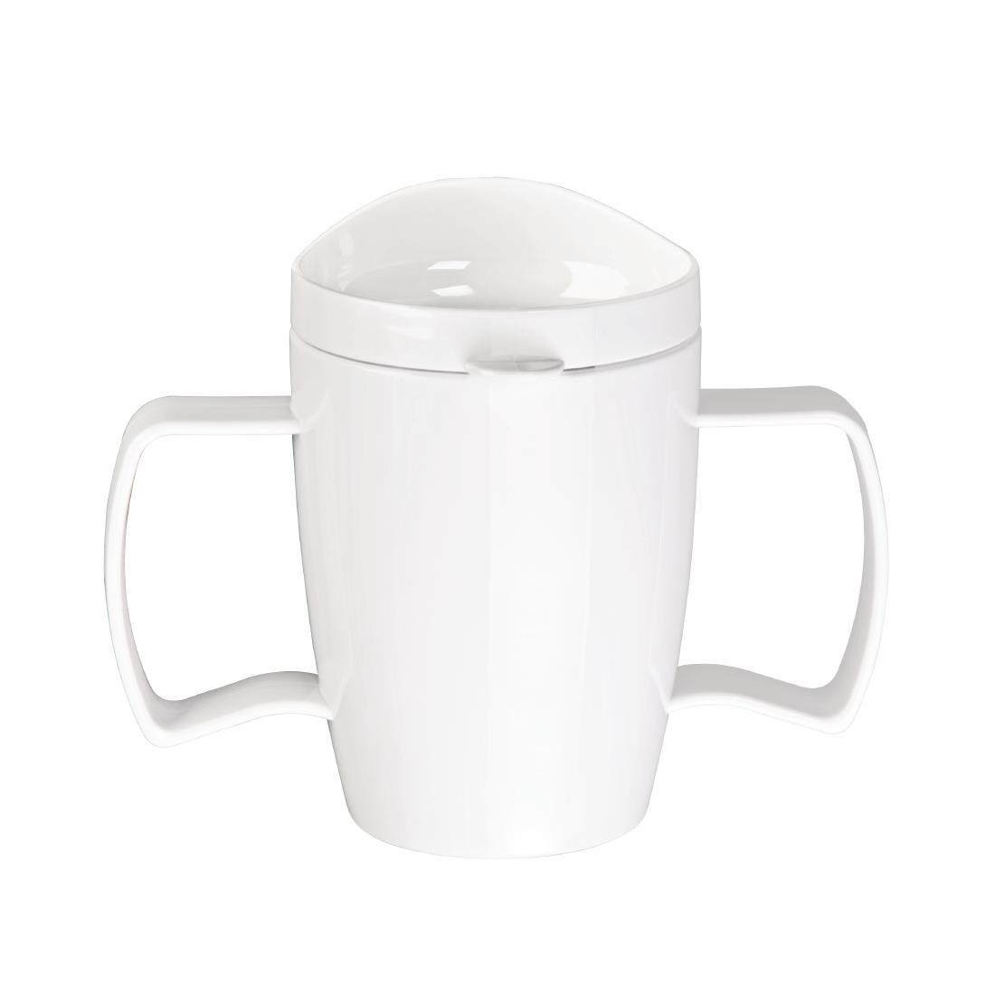 Olympia Kristallon Heritage Double-Handled Mugs with Lids White 300ml (Pack of 4) - DW715  - 2