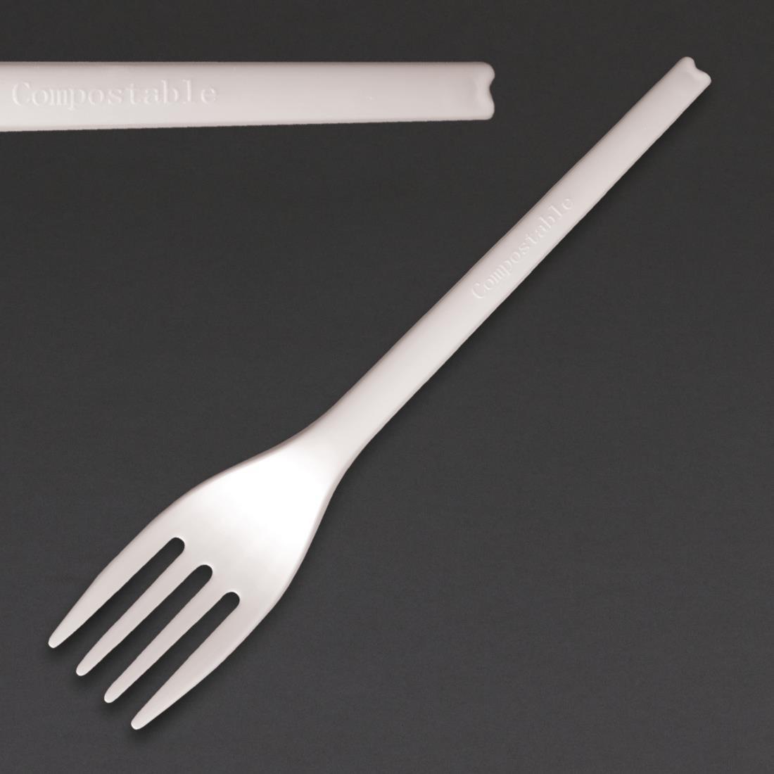 Fiesta Green Compostable CPLA Forks White (Pack of 100) - DJ704  - 1