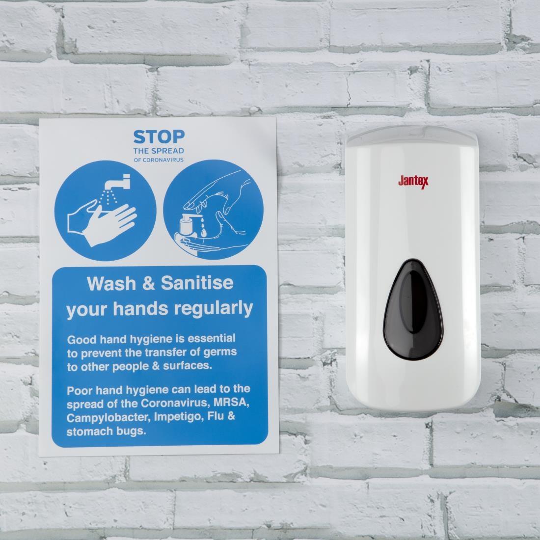 Jantex Manual Liquid Soap and Hand Sanitiser Dispenser 900ml White - GF281  - 4