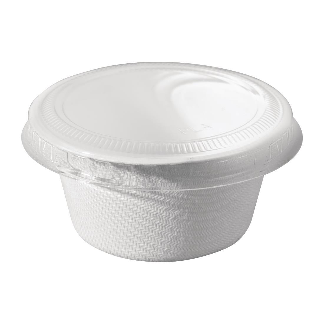 Solia Bagasse Sauce Pots with PLA Lid 60ml (Pack of 50) - FC777  - 1