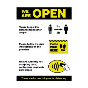 We Are Open Social Distancing Shop Guidance Poster A4 Self-Adhesive - FN659  - 1