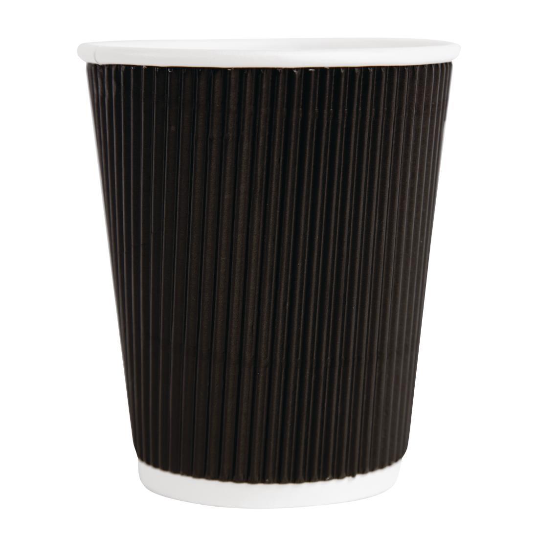 Fiesta Recyclable Coffee Cups Ripple Wall Black 225ml / 8oz (Pack of 25) - CM540  - 2