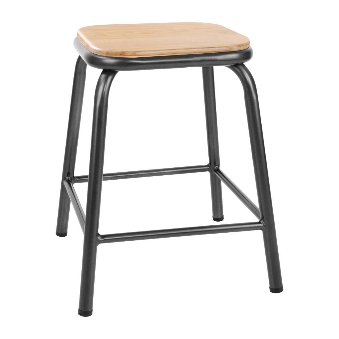 Bolero Cantina Low Stools with Wooden Seat Pad Metallic Grey (Pack of 4) - FB930  - 1