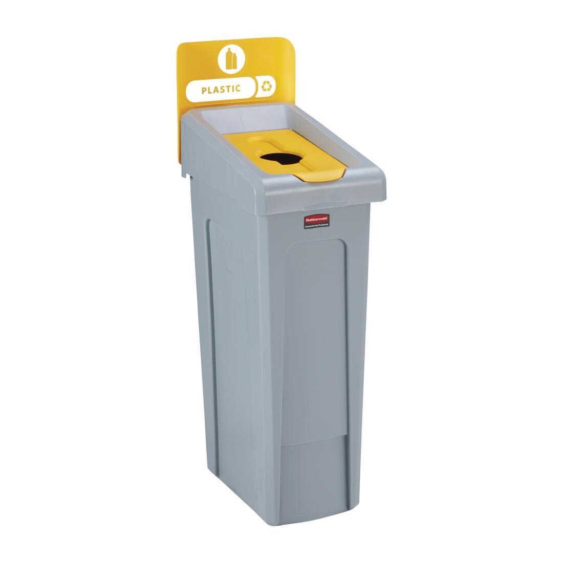 Rubbermaid Slim Jim Plastic Recycling Station Yellow 87Ltr - DY085  - 1