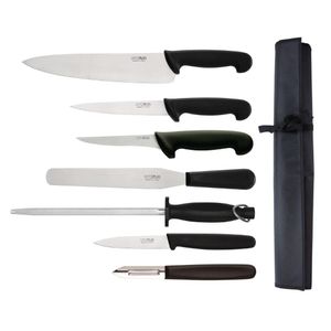 Hygiplas 7 Piece Knife Starter Set With 26.5cm Chef Knife and Roll Bag - F203  - 1