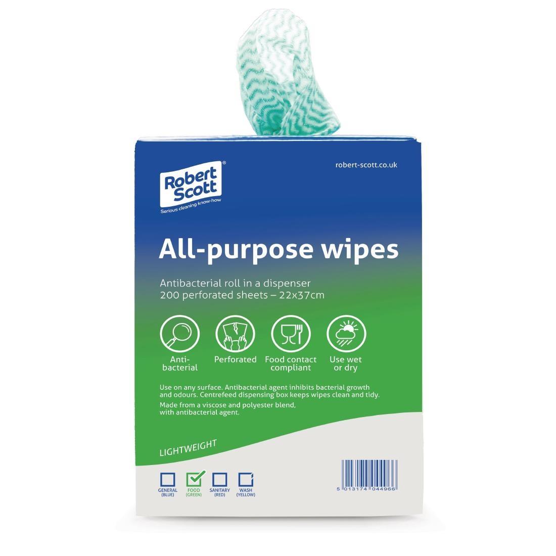Robert Scott All-Purpose Antibacterial Cleaning Cloths Green (Pack of 200) - DF160  - 1