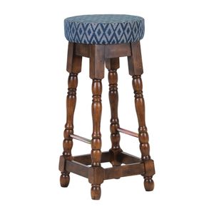 Classic Rubber Wood High Bar Stool with Blue Diamond Seat (Pack of 2) - FT402  - 1