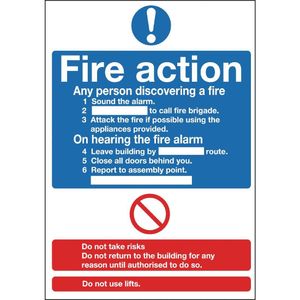 Fire Action Sign - Y920  - 1