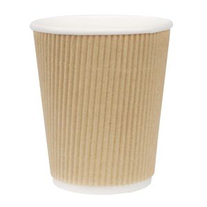 Fiesta Recyclable Coffee Cups Ripple Wall Kraft 225ml / 8oz (Pack of 25) - GP443  - 1