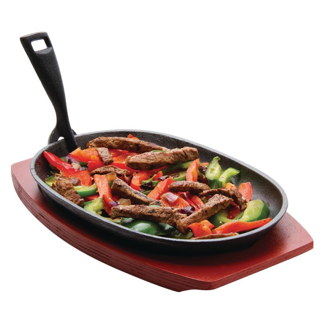 Olympia Cast Iron Oval Sizzler with Wooden Stand 280mm - CC310  - 2