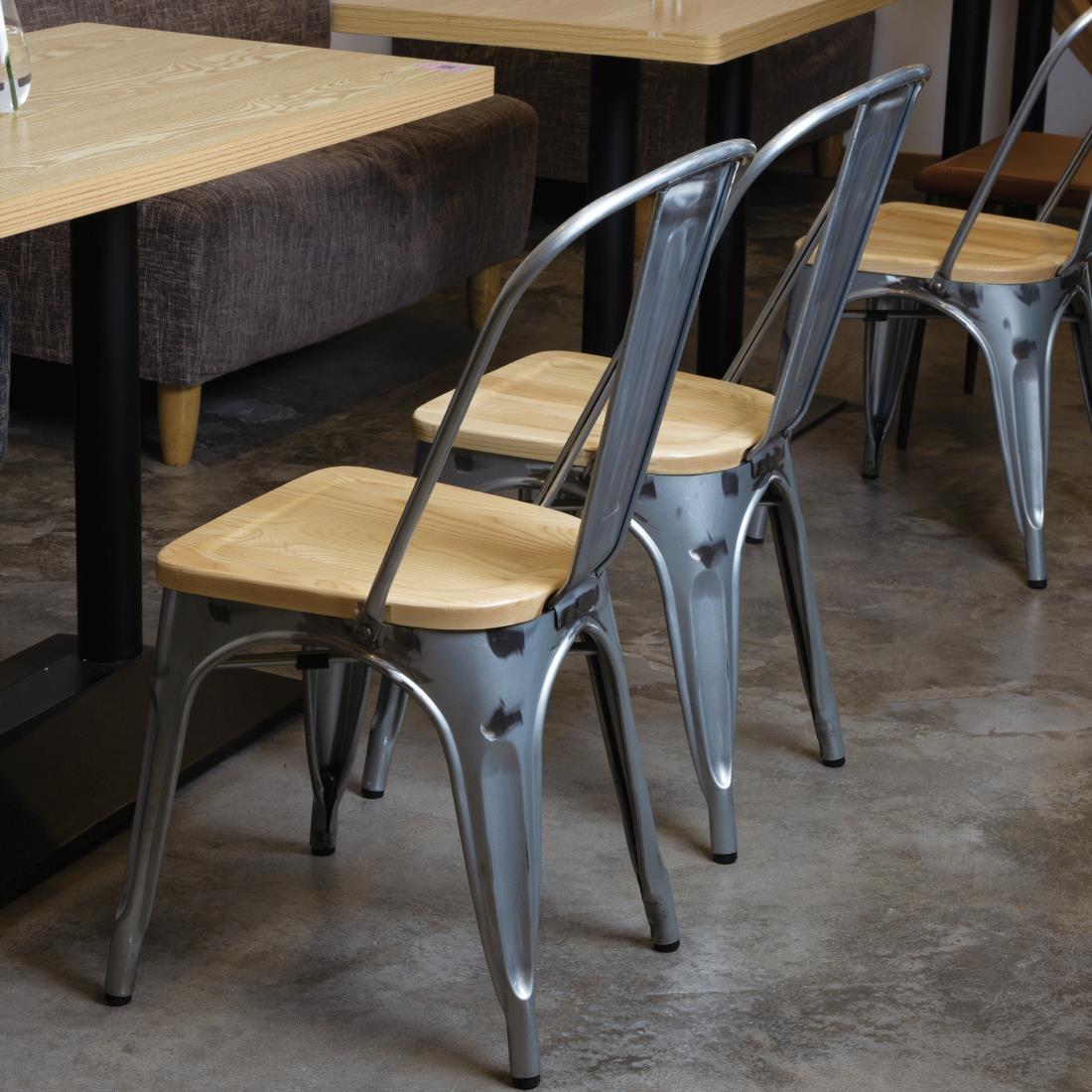 Bolero Bistro Side Chairs with Wooden Seat Pad Galvanised Steel (Pack of 4) - GM642  - 7