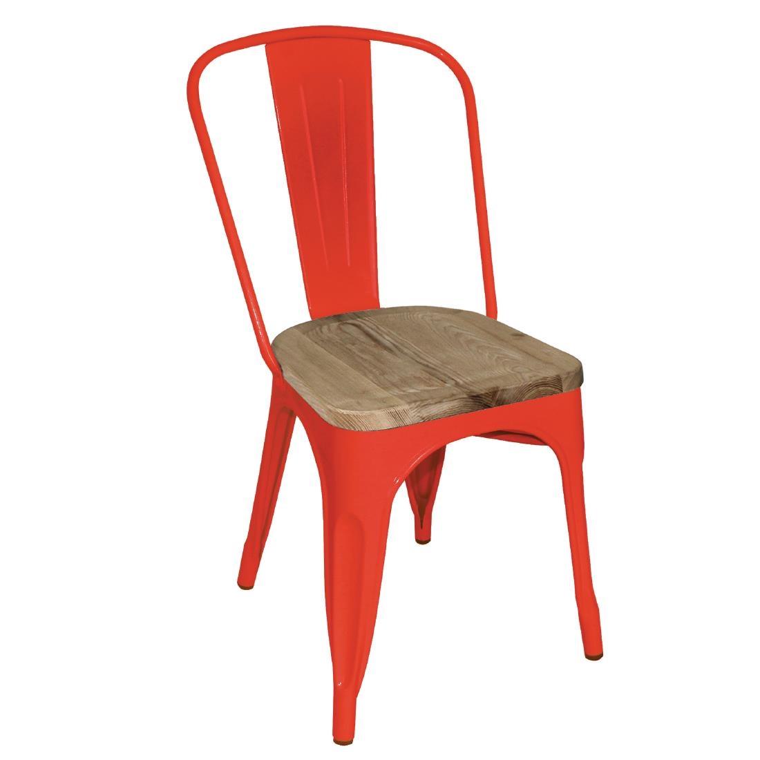 Bolero Bistro Side Chairs with Wooden Seat Pad Red (Pack of 4) - GM643  - 1