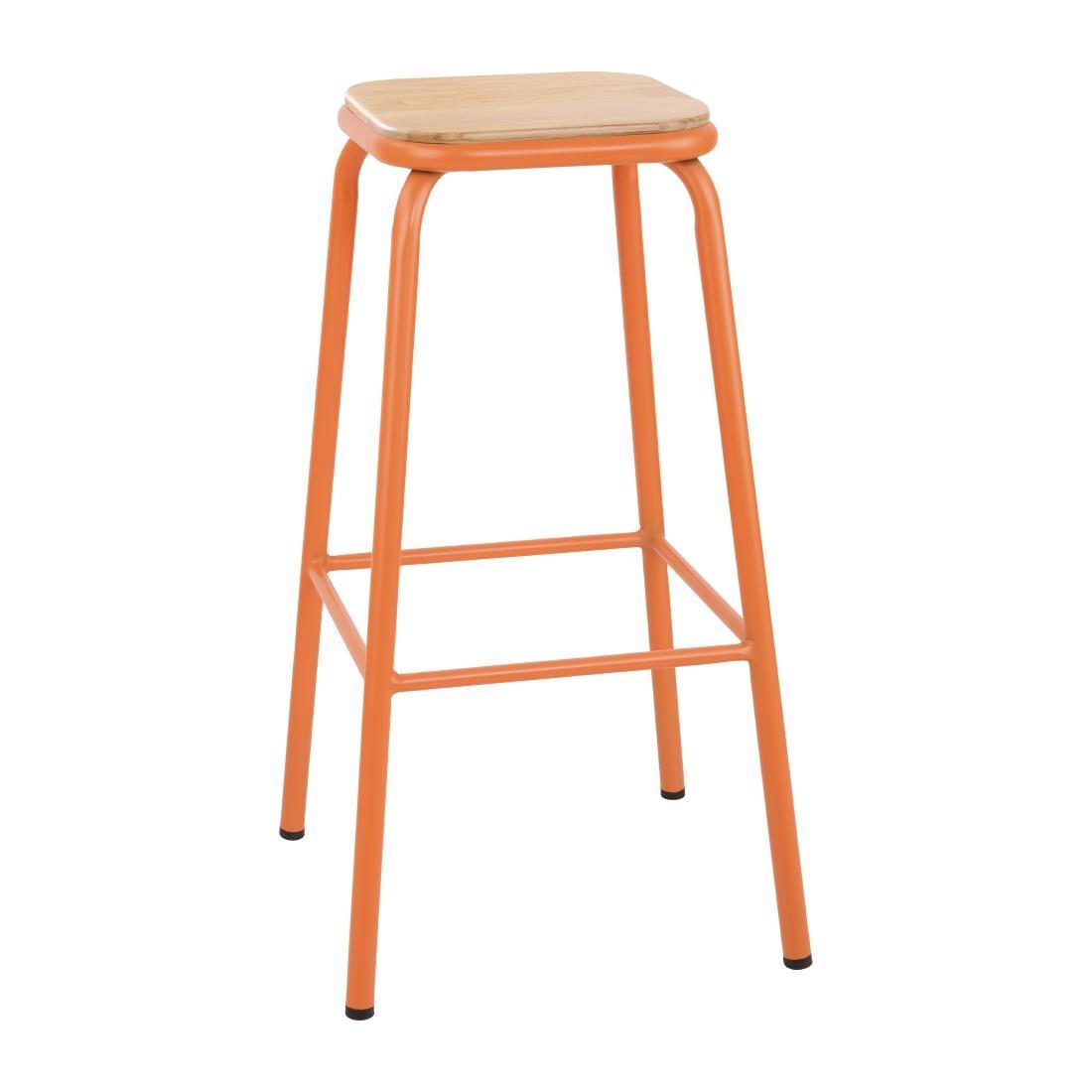Bolero Cantina High Stools with Wooden Seat Pad Orange (Pack of 4) - FB940  - 1
